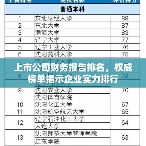 上市公司财务报告排名，权威榜单揭示企业实力排行