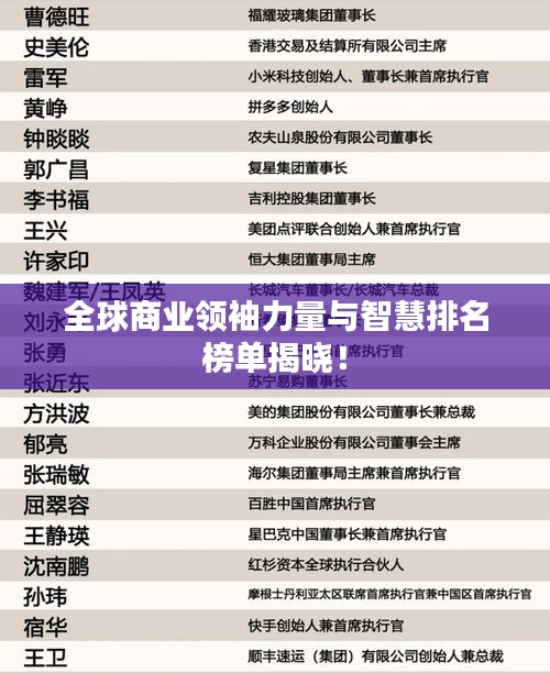 全球商业领袖力量与智慧排名榜单揭晓!